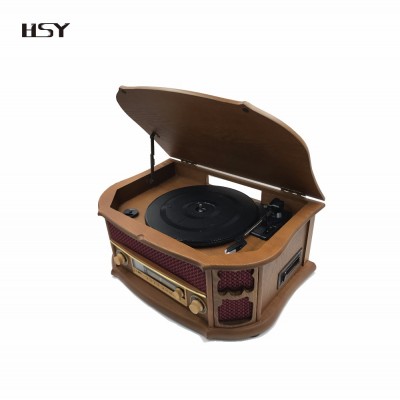 Shenzhen factory wholesale retro wooden turntable cassette player with usb bluetooth am/fm radio